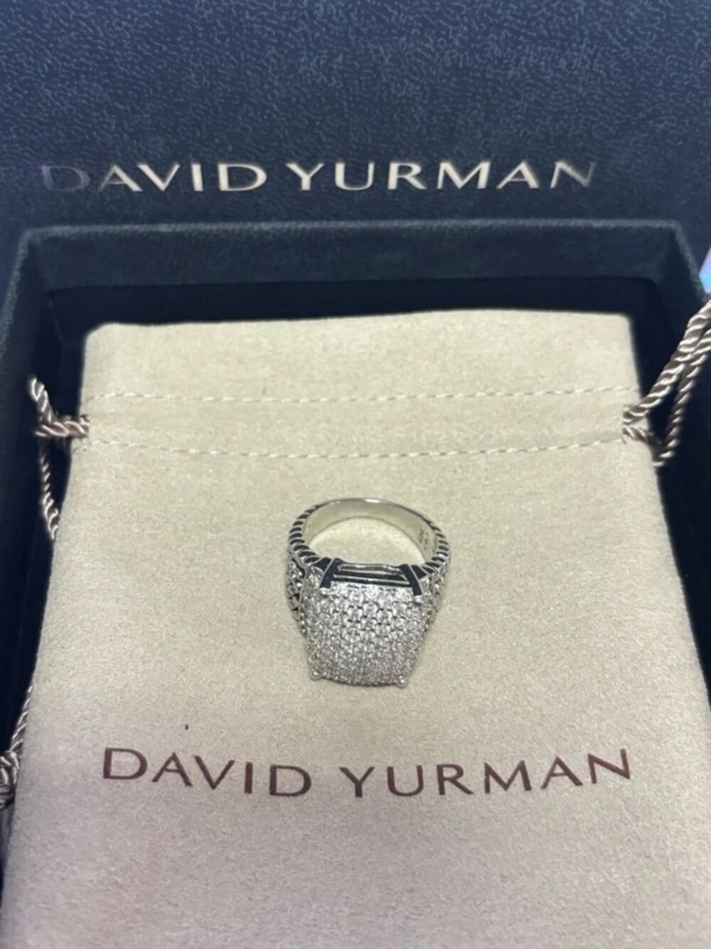 David Yurman Silver Ring with White Diamonds sz7
